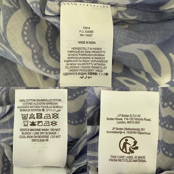 Boden Smocked Cuff Printed Cotton Blouse US Size 8 - Picture 8 of 10